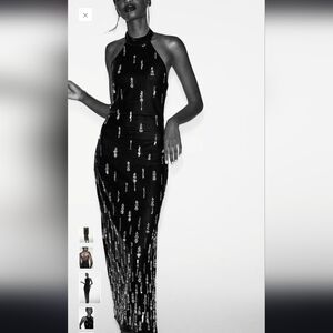 Zara Elegant Black Sequin Velvet Maxi/midi Dress